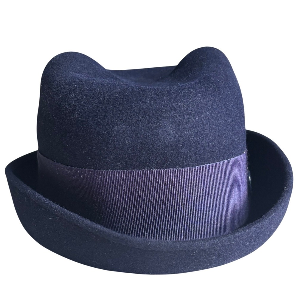 EUC Maison Michel Winnie Cat Ear Hat Navy Wool Felt Adult Size Small